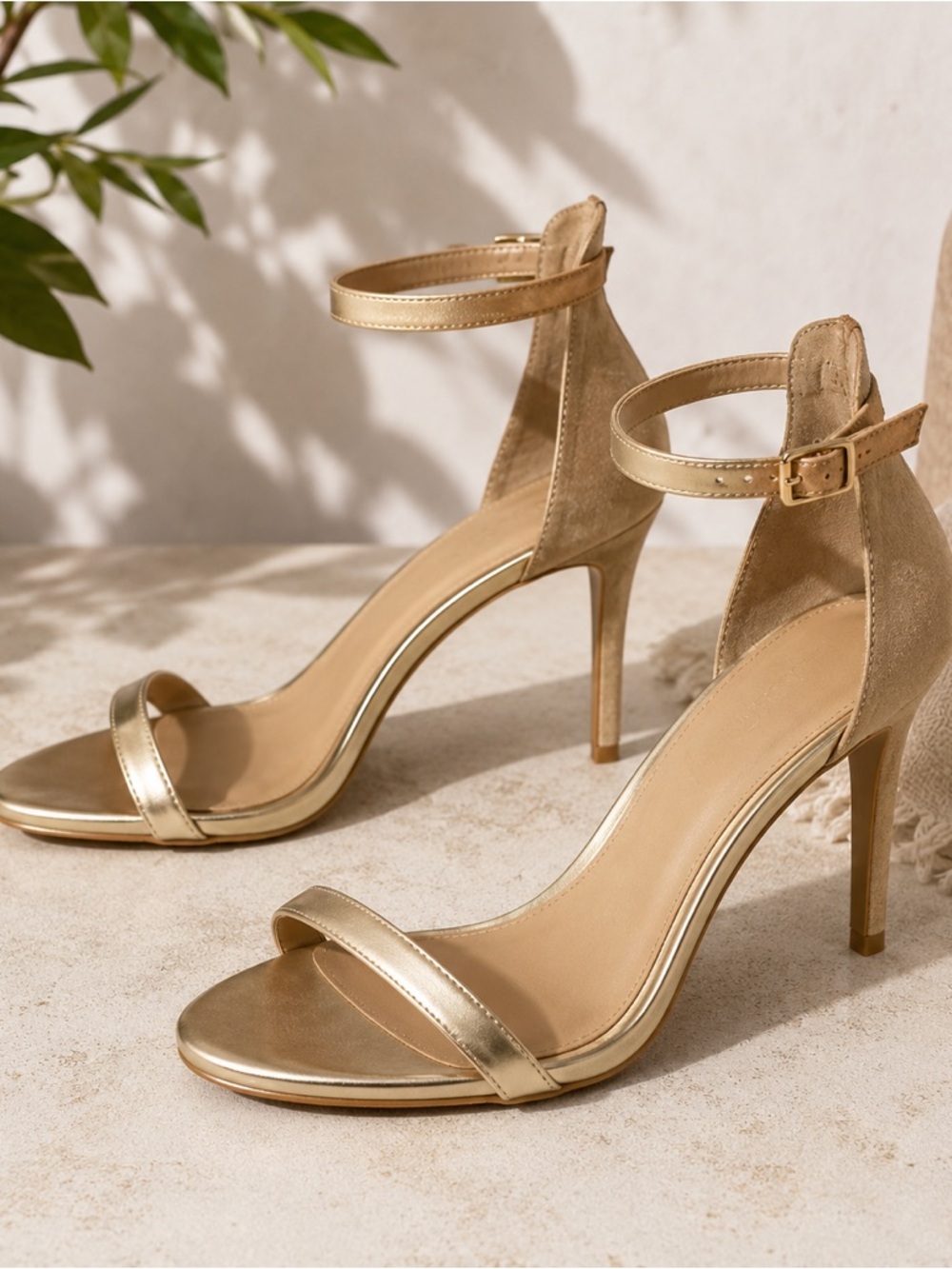 LOFT Gold Ankle Strap Heels Metallic Open Toe Stiletto Sandals Size 11